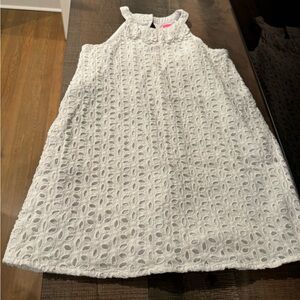 Lilly Pulitzer Girl mini pearl shift dress Resort white oval flower petal eyelet